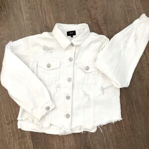 Vici White Distressed Jean Jacket